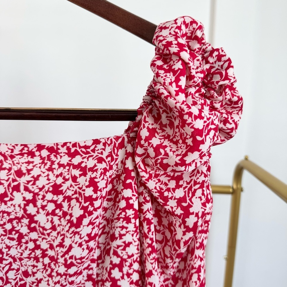 Leith Puff Sleeve Long Sleeve Red Floral Minidress Size Medium - Picture 2 of 9